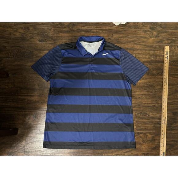 Nike Golf Shirt Mens XL BLue Black Striped Colorblock Standard Fit - Picture 1 of 7
